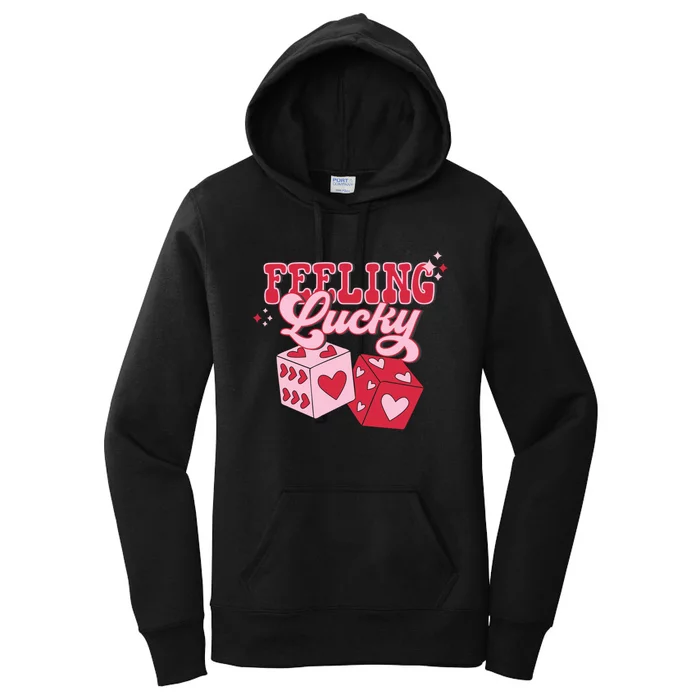 Feeling Lucky Hearts Dice Graphic Women's Pullover Hoodie