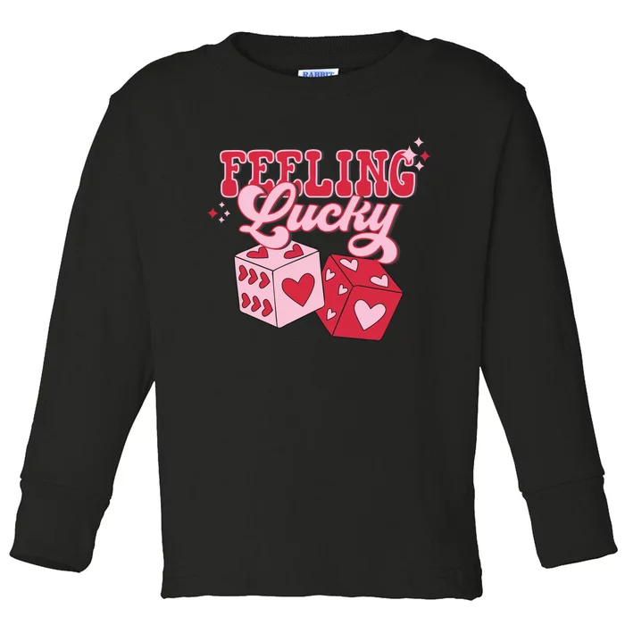 Feeling Lucky Hearts Dice Graphic Toddler Long Sleeve Shirt