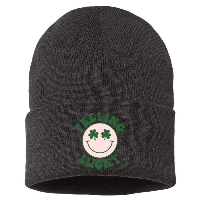 Feeling Lucky Irish Clover Happy Face Sustainable Knit Beanie