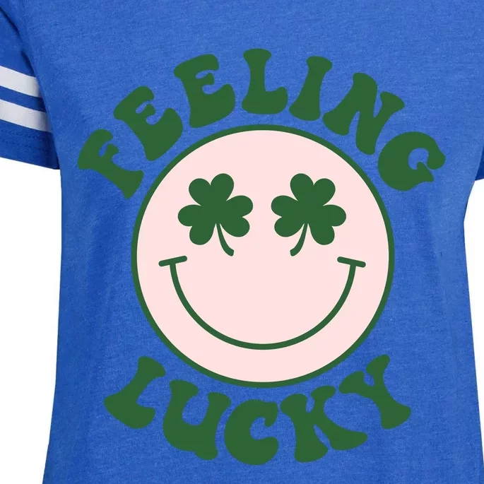 Feeling Lucky Irish Clover Happy Face Enza Ladies Jersey Football T-Shirt