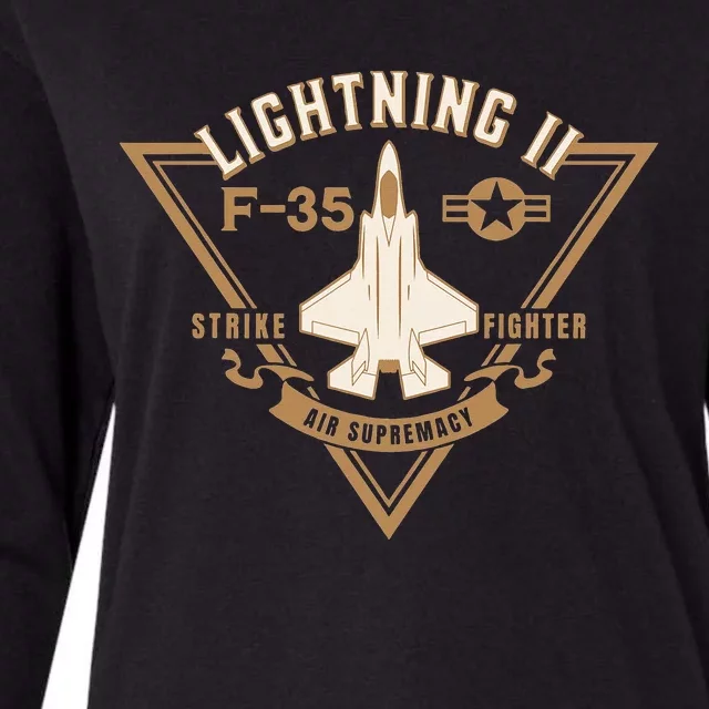 F35 Lightning II Jet Fighter Military Aircraft Design Womens Cotton Relaxed Long Sleeve T-Shirt