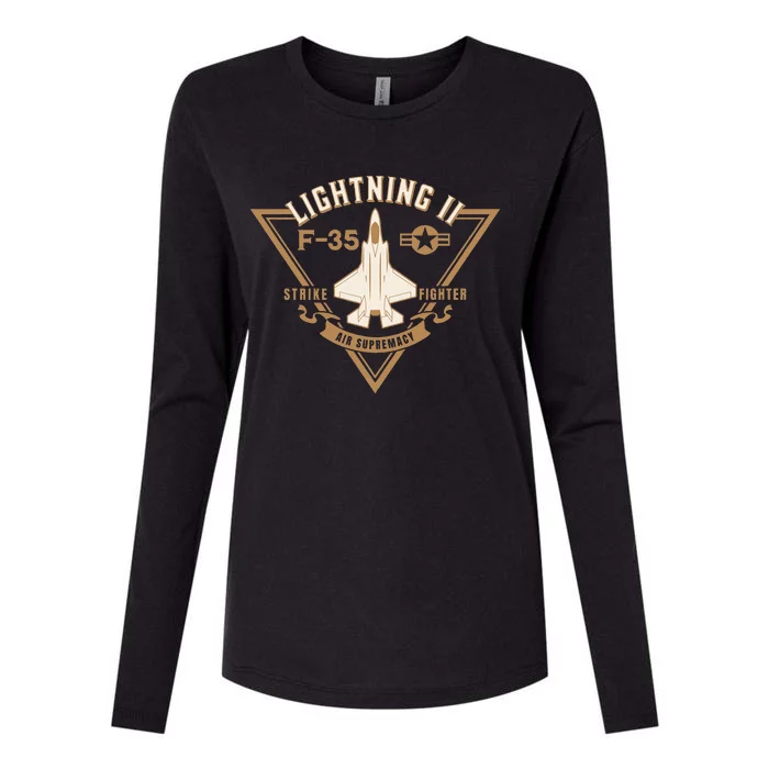 F35 Lightning II Jet Fighter Military Aircraft Design Womens Cotton Relaxed Long Sleeve T-Shirt