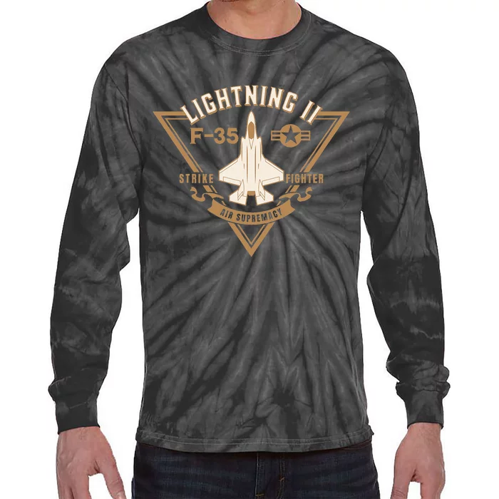 F35 Lightning II Jet Fighter Military Aircraft Design Tie-Dye Long Sleeve Shirt