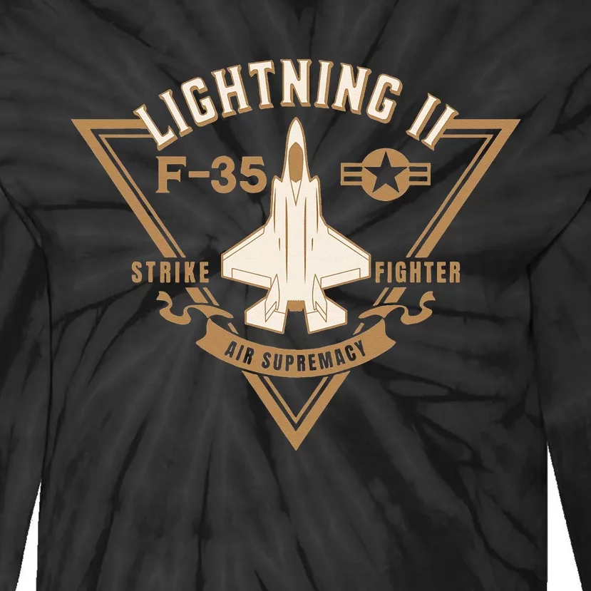 F35 Lightning II Jet Fighter Military Aircraft Design Tie-Dye Long Sleeve Shirt