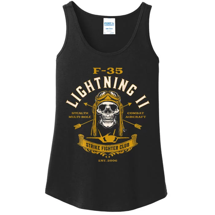 F35 Lightning Ii Fighter Jet Aircraft Skull Vintage Design Ladies Essential Tank