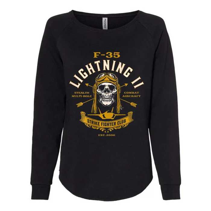 F35 Lightning Ii Fighter Jet Aircraft Skull Vintage Design Womens California Wash Sweatshirt