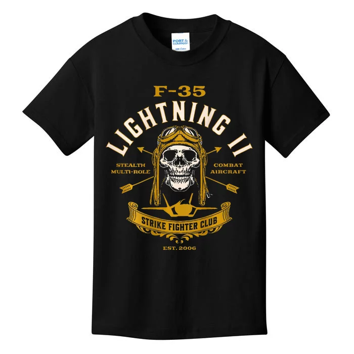 F35 Lightning Ii Fighter Jet Aircraft Skull Vintage Design Kids T-Shirt