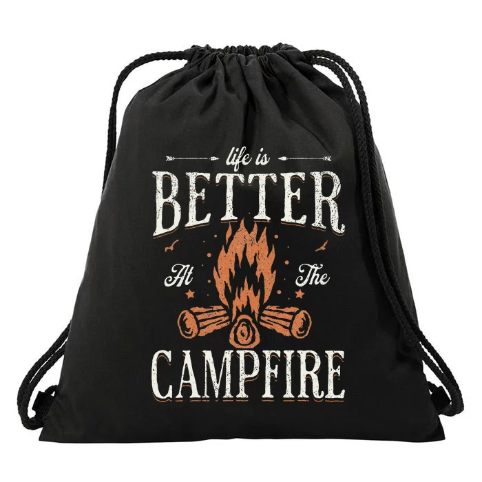 Funny Life Is Better At The Campfire Vintage Camping Camper Drawstring Bag