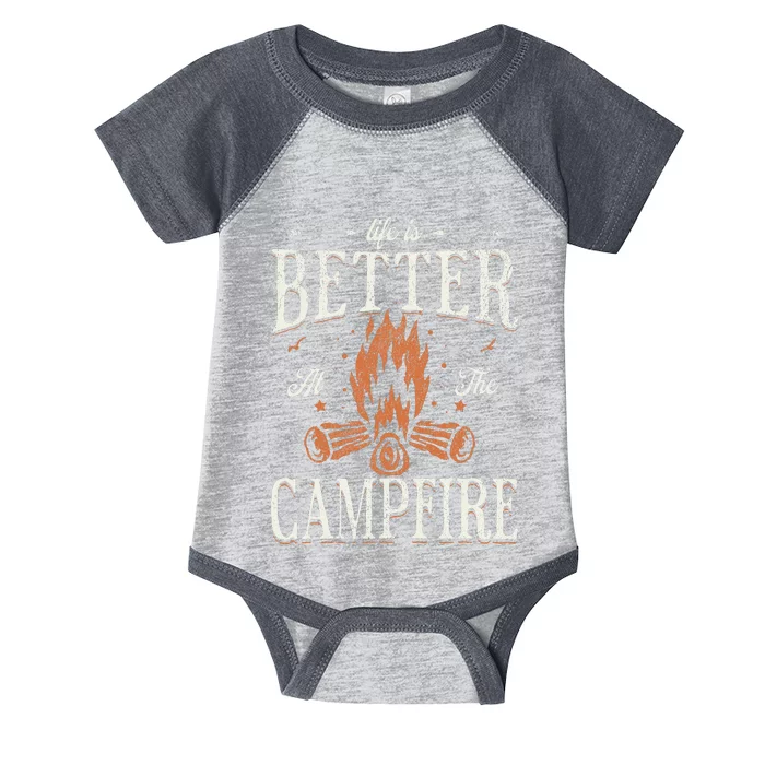 Funny Life Is Better At The Campfire Vintage Camping Camper Infant Baby Jersey Bodysuit