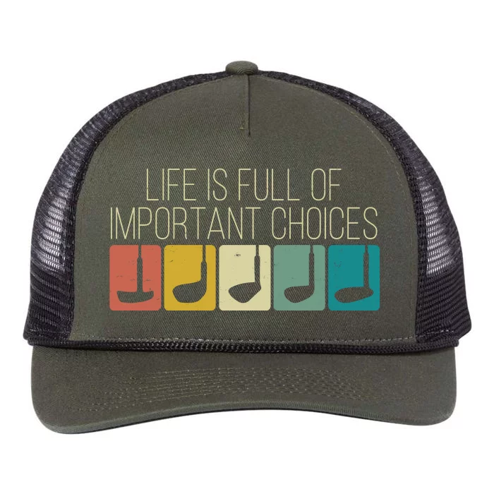 Funny Life Is Full Of Important Choices Vintage Golf Golfer Retro Rope Trucker Hat Cap