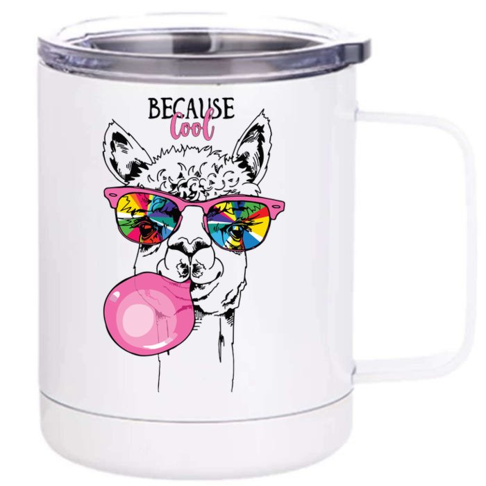 Funny Llama In A Rainbow Glasses Pink Bubble Gum Funny Front & Back 12oz Stainless Steel Tumbler Cup