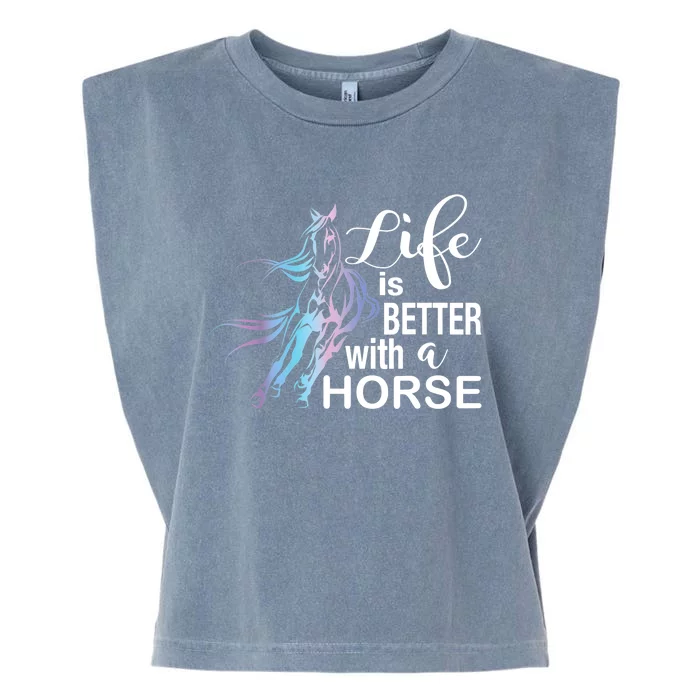 Funny Life Is Better With A Horse Gift Girls & Ladies Horses Gift Garment-Dyed Women's Muscle Tee