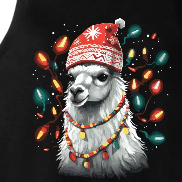 Festive Llama In Christmas Attire Ladies Tri-Blend Wicking Tank