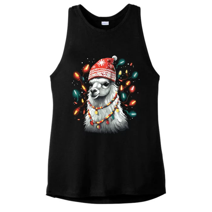 Festive Llama In Christmas Attire Ladies Tri-Blend Wicking Tank