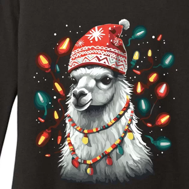 Festive Llama In Christmas Attire Womens CVC Long Sleeve Shirt