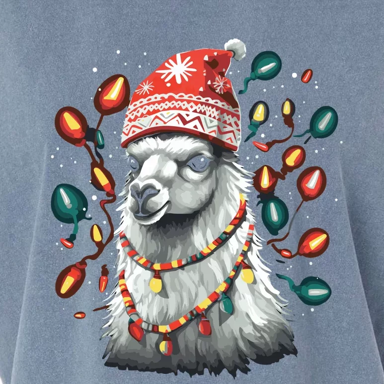 Festive Llama In Christmas Attire Garment-Dyed Women's Muscle Tee