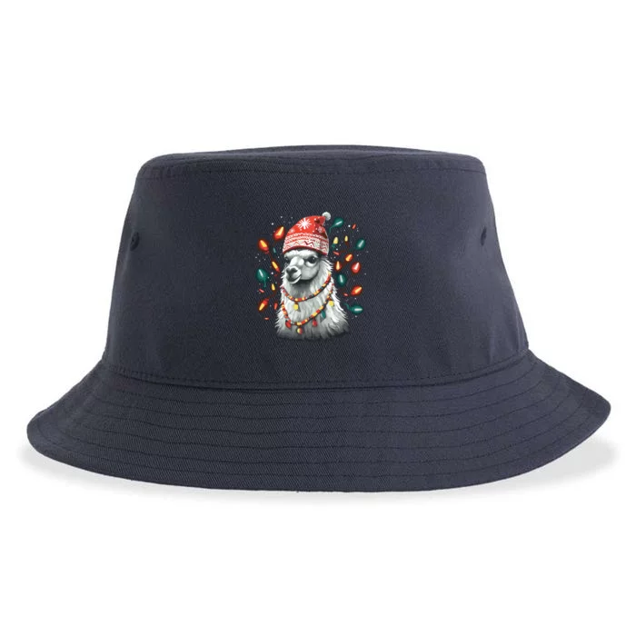 Festive Llama In Christmas Attire Sustainable Bucket Hat