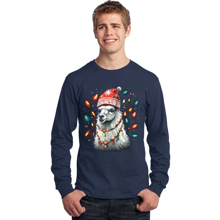 Festive Llama In Christmas Attire Tall Long Sleeve T-Shirt