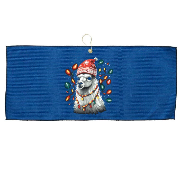 Festive Llama In Christmas Attire Large Microfiber Waffle Golf Towel