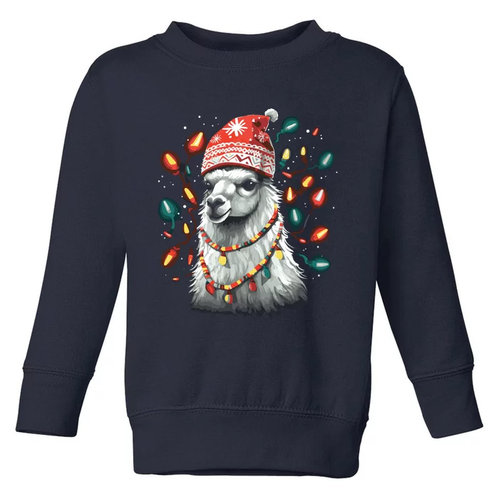 Festive Llama In Christmas Attire Toddler Sweatshirt