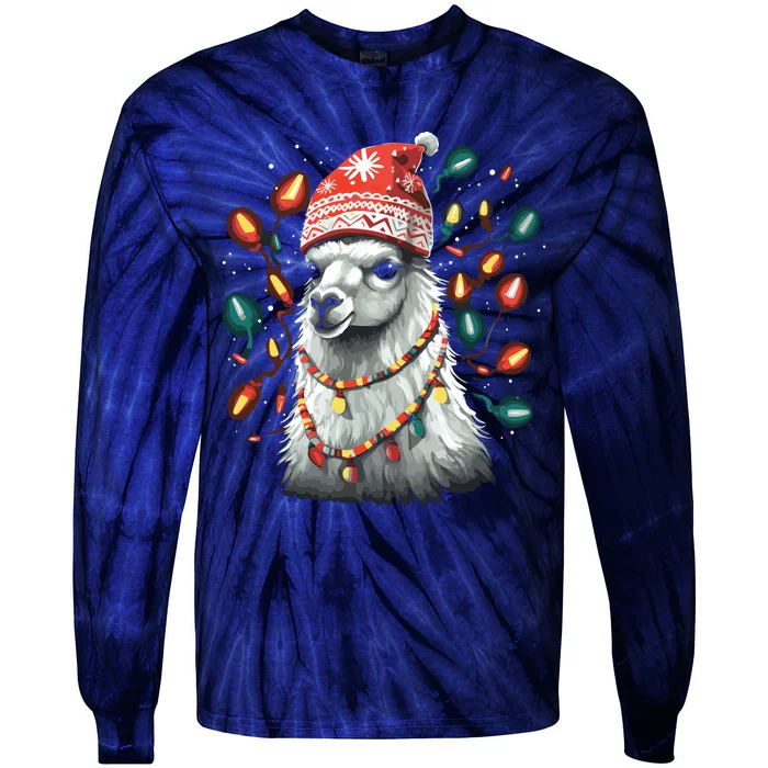 Festive Llama In Christmas Attire Tie-Dye Long Sleeve Shirt