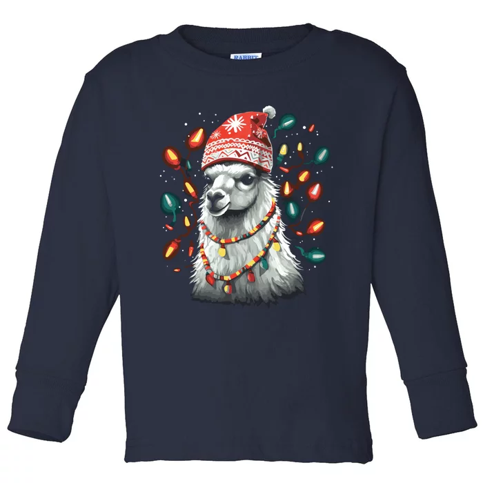 Festive Llama In Christmas Attire Toddler Long Sleeve Shirt