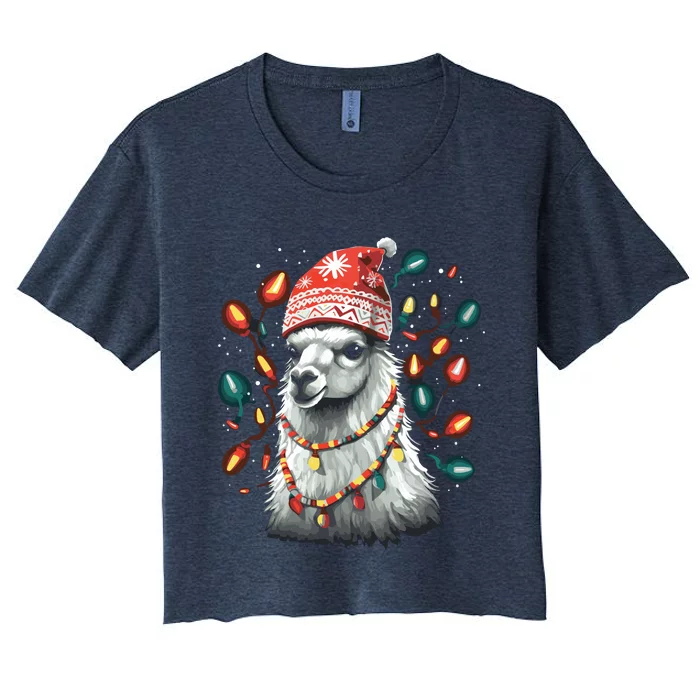 Festive Llama In Christmas Attire Women's Crop Top Tee