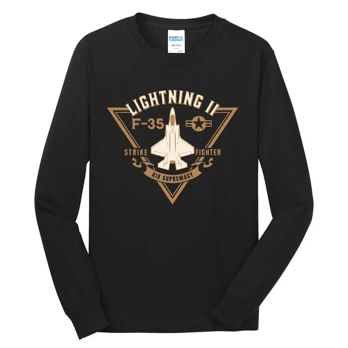 F35 Lightning Ii Jet Fighter Military Aircraft Design Tall Long Sleeve T-Shirt