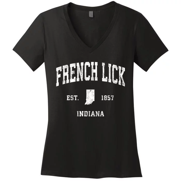 French Lick Indiana In Vintage Athletic Sports Women's V-Neck T-Shirt