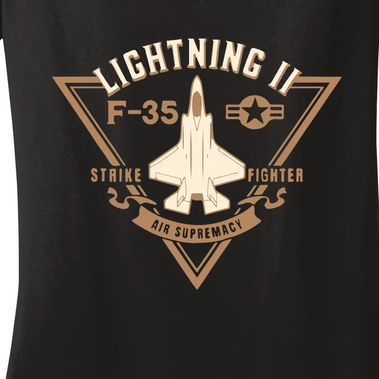 F35 Lightning Ii Jet Fighter Military Aircraft Design Women's V-Neck T-Shirt