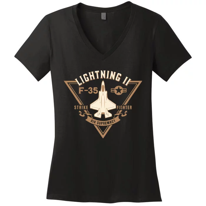 F35 Lightning Ii Jet Fighter Military Aircraft Design Women's V-Neck T-Shirt