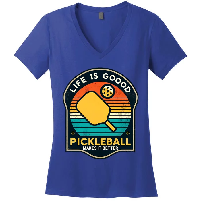 Funny Life Is Goood Pickleball Makes It Better Retro Mother Gift Women's V-Neck T-Shirt