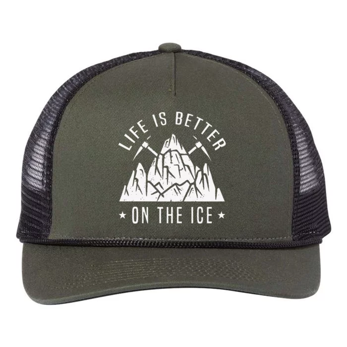 Funny Life Is Better On The Ice Mountaineering Snow Ice Climber Funny Retro Rope Trucker Hat Cap