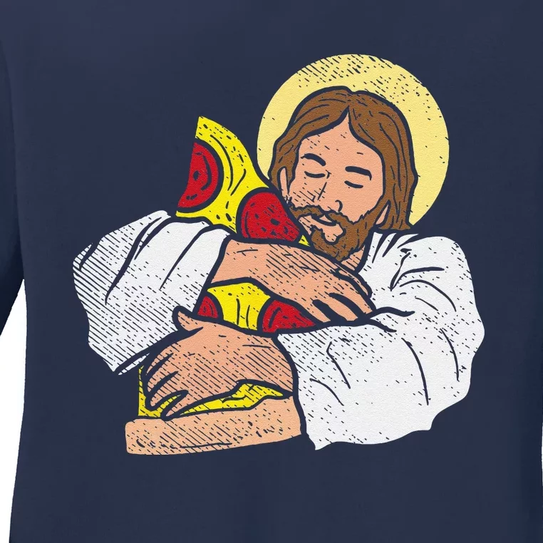 Food Lover Jesus Pizza Funny God Christ Snack Christian Gift Ladies Long Sleeve Shirt