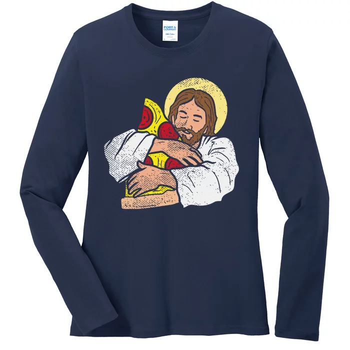 Food Lover Jesus Pizza Funny God Christ Snack Christian Gift Ladies Long Sleeve Shirt