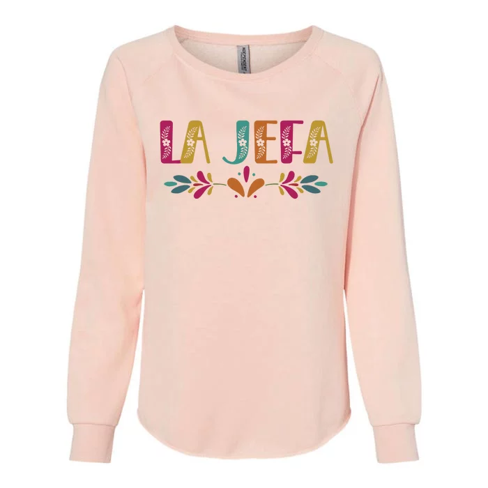 Floral La Jefa Mexican Mom Womens California Wash Sweatshirt