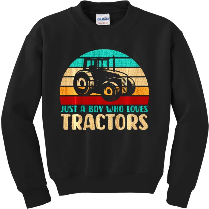 Farm Lifestyle Just A Boy Who Loves Tractors Kids Sweatshirt