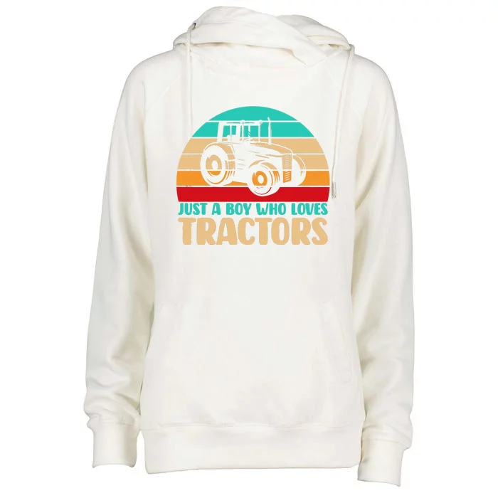 Farm Lifestyle Just A Boy Who Loves Tractors Womens Funnel Neck Pullover Hood