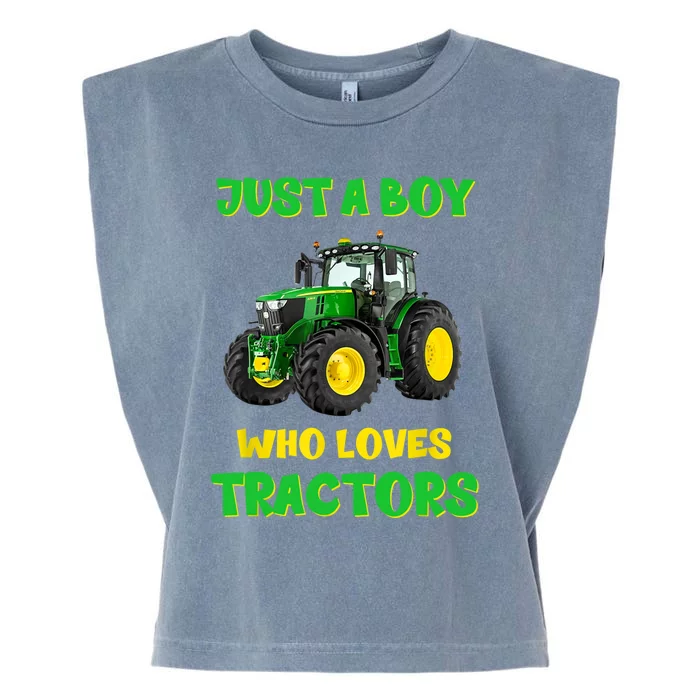 Farm Lifestyle Just A Boy Who Loves Tractors Boy Teens Garment-Dyed Women's Muscle Tee