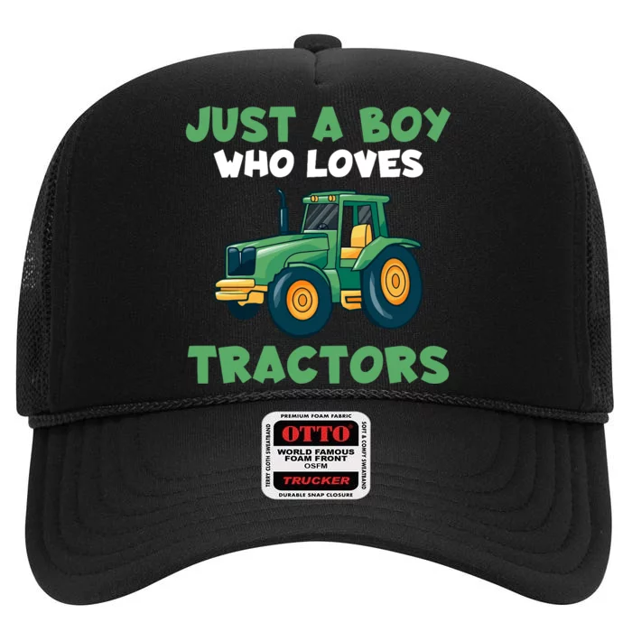 Farm Lifestyle Just A Boy Who Loves Tractors High Crown Mesh Trucker Hat