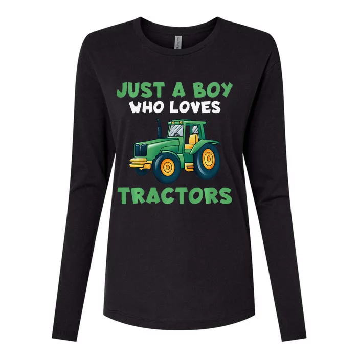 Farm Lifestyle Just A Boyss Who Loves Tractors Womens Cotton Relaxed Long Sleeve T-Shirt