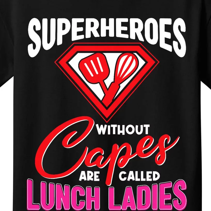 Funny Lunch Lady Superheroes Capes Cafeteria Worker Squad Kids T-Shirt