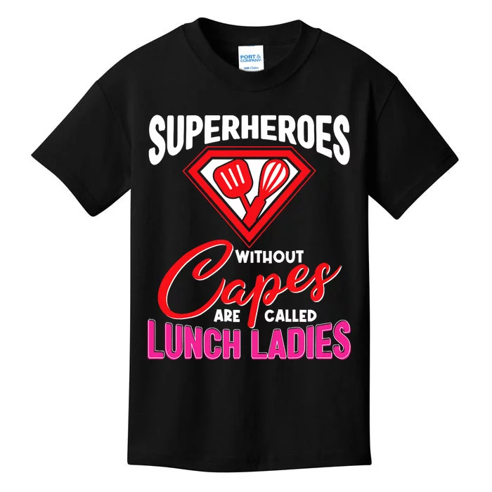 Funny Lunch Lady Superheroes Capes Cafeteria Worker Squad Kids T-Shirt