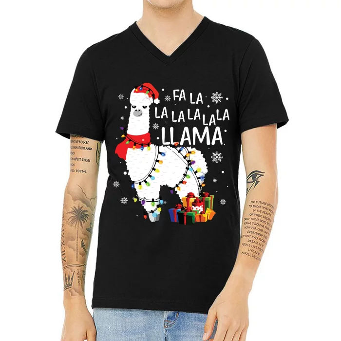 Fa La La Llama Funny Christmas Christmas Lllama Lover V-Neck T-Shirt