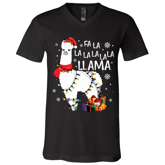 Fa La La Llama Funny Christmas Christmas Lllama Lover V-Neck T-Shirt