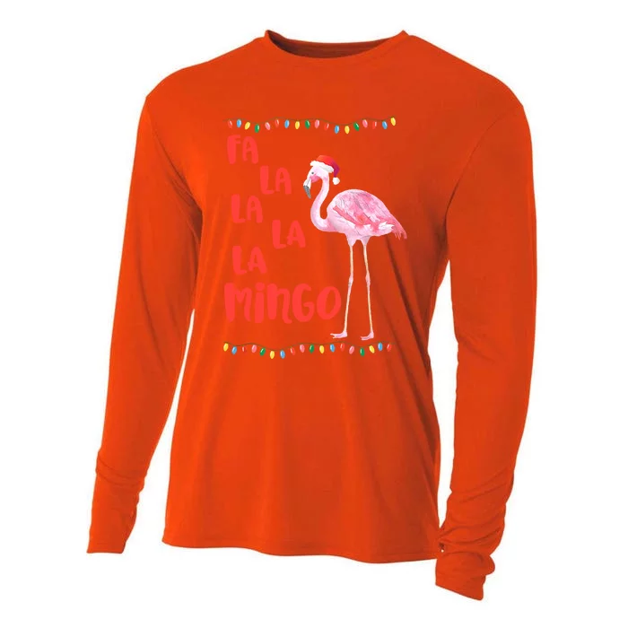 Fa La La La Mingo Flamingo Funny Christmas Xmas Lights Funny Gift Cooling Performance Long Sleeve Crew