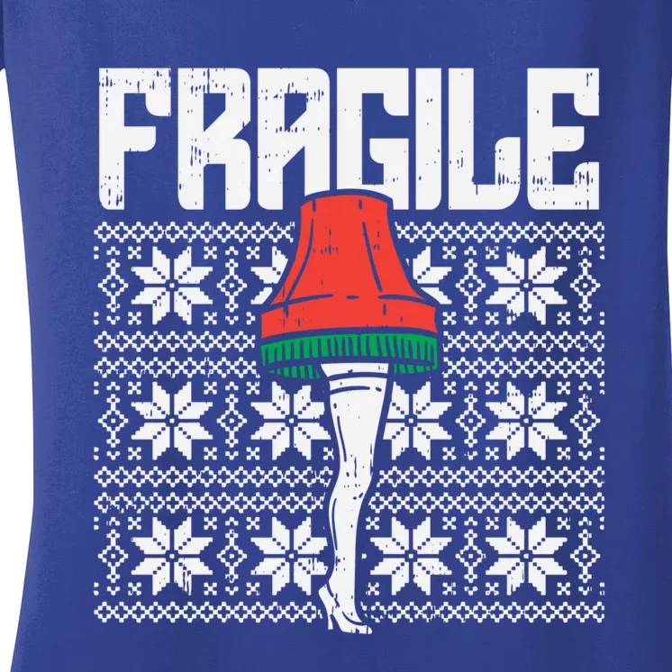 Fragile Leg Lamp Ugly Christmas Sweater Funny Xmas Gift Women's V-Neck T-Shirt