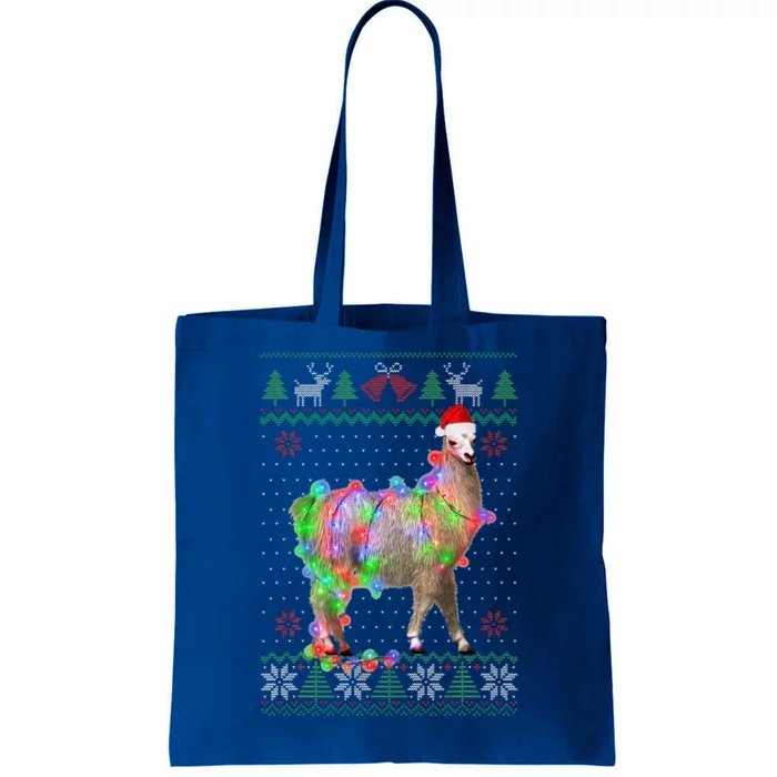 Funny Llama Lights Tangled Ugly Sweater Christmas Animals Tote Bag