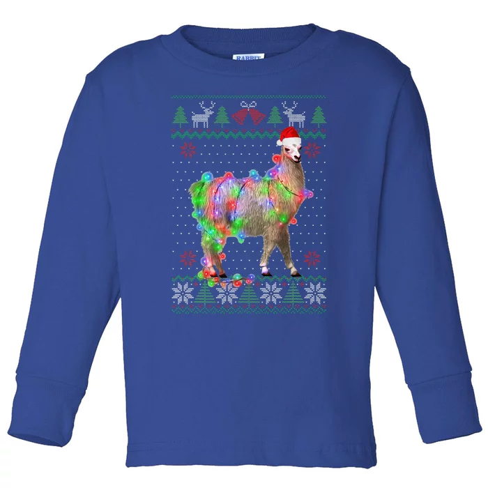 Funny Llama Lights Tangled Ugly Sweater Christmas Animals Toddler Long Sleeve Shirt