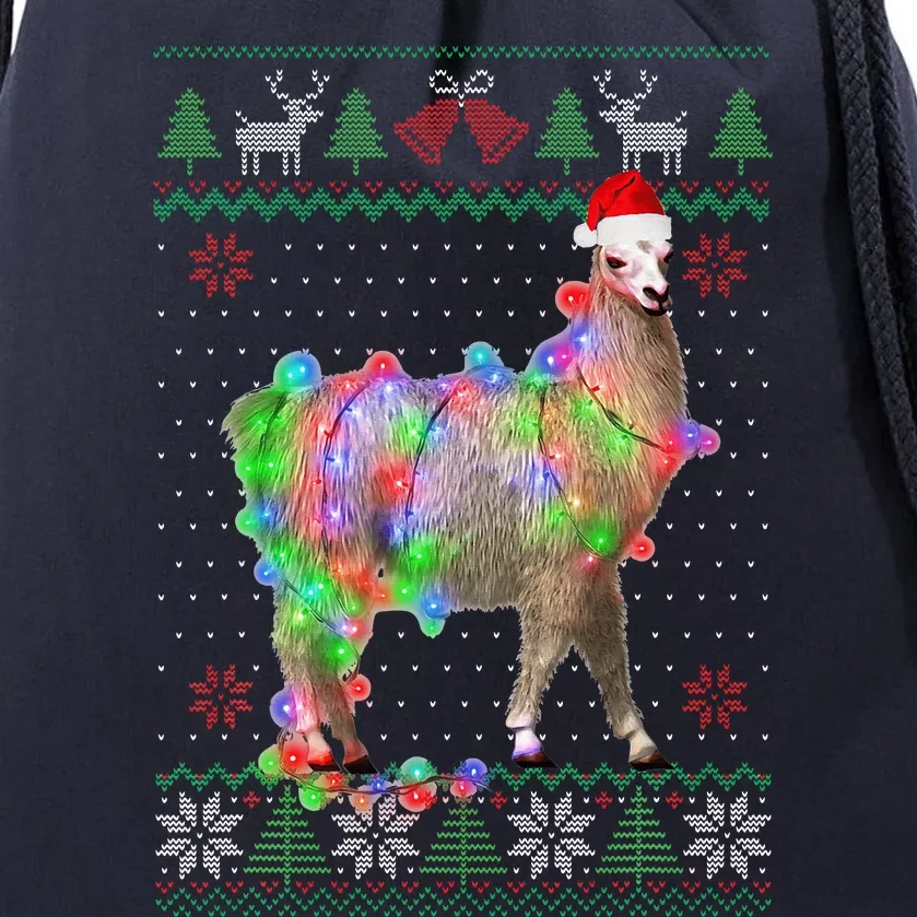 Funny Llama Lights Tangled Ugly Sweater Christmas Animals Drawstring Bag